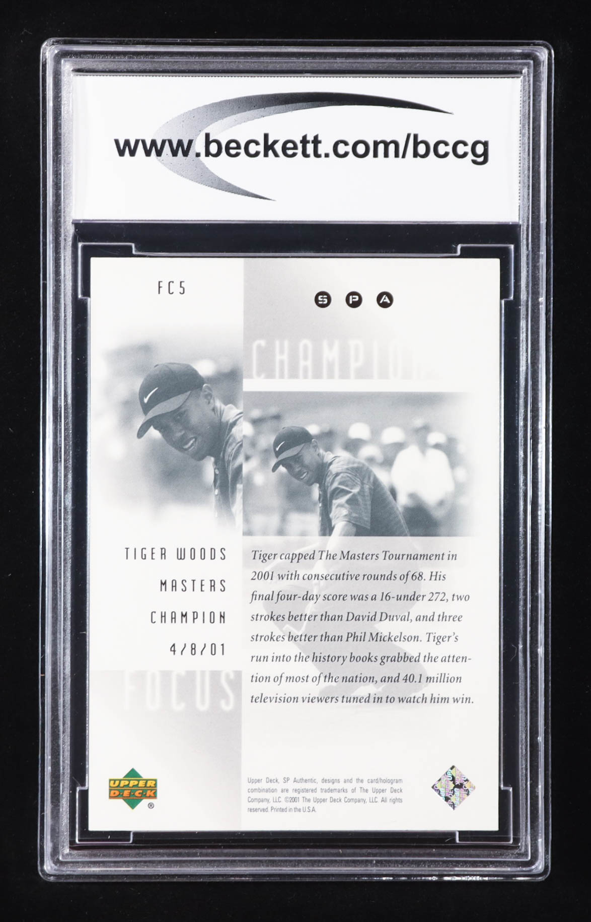 Tiger Woods 2001 SP Authentic Focus on a Champion #FC5 RC (BCCG 9 ...