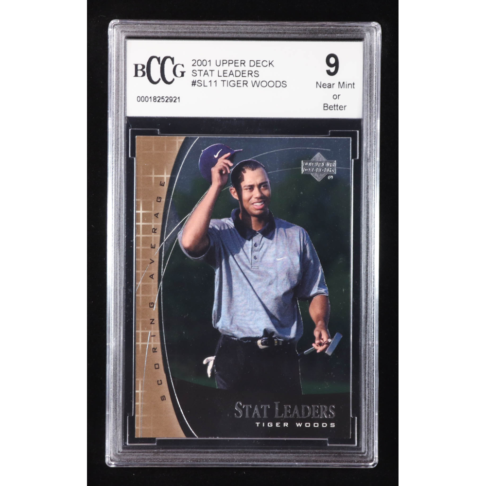 Tiger Woods 2001 Upper Deck Stat Leaders #SL11 RC (BCCG 9) at PristineAuction.com