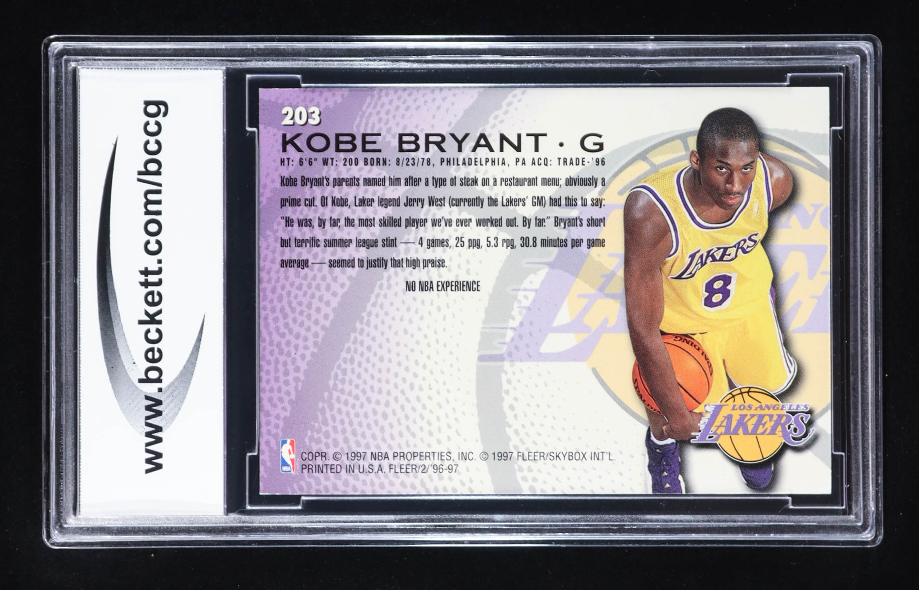 Kobe Bryant 1996-97 Fleer #203 RC (BCCG 9) at PristineAuction.com Kobe Bryant 1996-97 Fleer #203 RC (BCCG 9) at PristineAuction.com