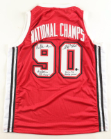 1989-1990 UNLV Runnin' Rebels Championship Team-Signed Jersey By (4) With Larry Johnson, Stacy Augmon, Anderson Hunt & Moses Scurry Inscribed "'90 P.O.Y.'" & "Amoeba Defense" (Beckett) at PristineAuction.com