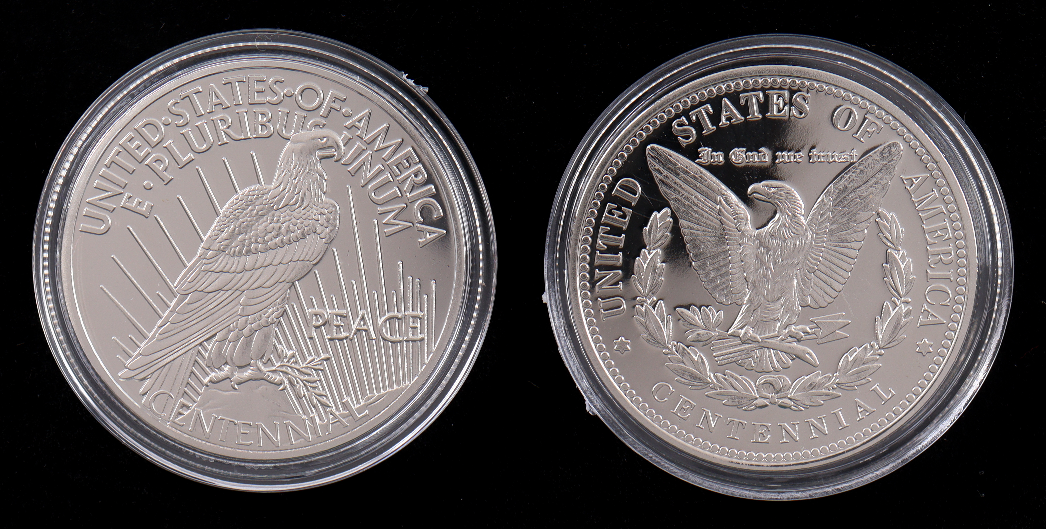 100th Anniversary Morgan & Peace Dollar Merrick Mint Double Dated Centennial Tribute Set Of (2) Coins at PristineAuction.com 100th Anniversary Morgan & Peace Dollar Merrick Mint Double Dated Centennial Tribute Set Of (2) Coins at PristineAuction.com
