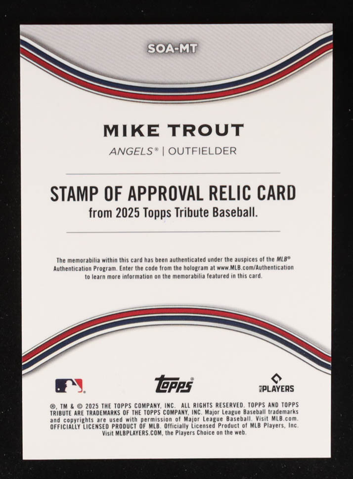 Mike Trout 2025 Topps Tribute Stamp of Approval Relics Orange #SOAMT #22/25 at PristineAuction.com Mike Trout 2025 Topps Tribute Stamp of Approval Relics Orange #SOAMT #22/25 at PristineAuction.com