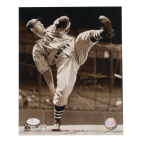 Bob Feller Signed Indians 8x10 Photo with Multiple Career Stat Inscriptions (JSA) at PristineAuction.com