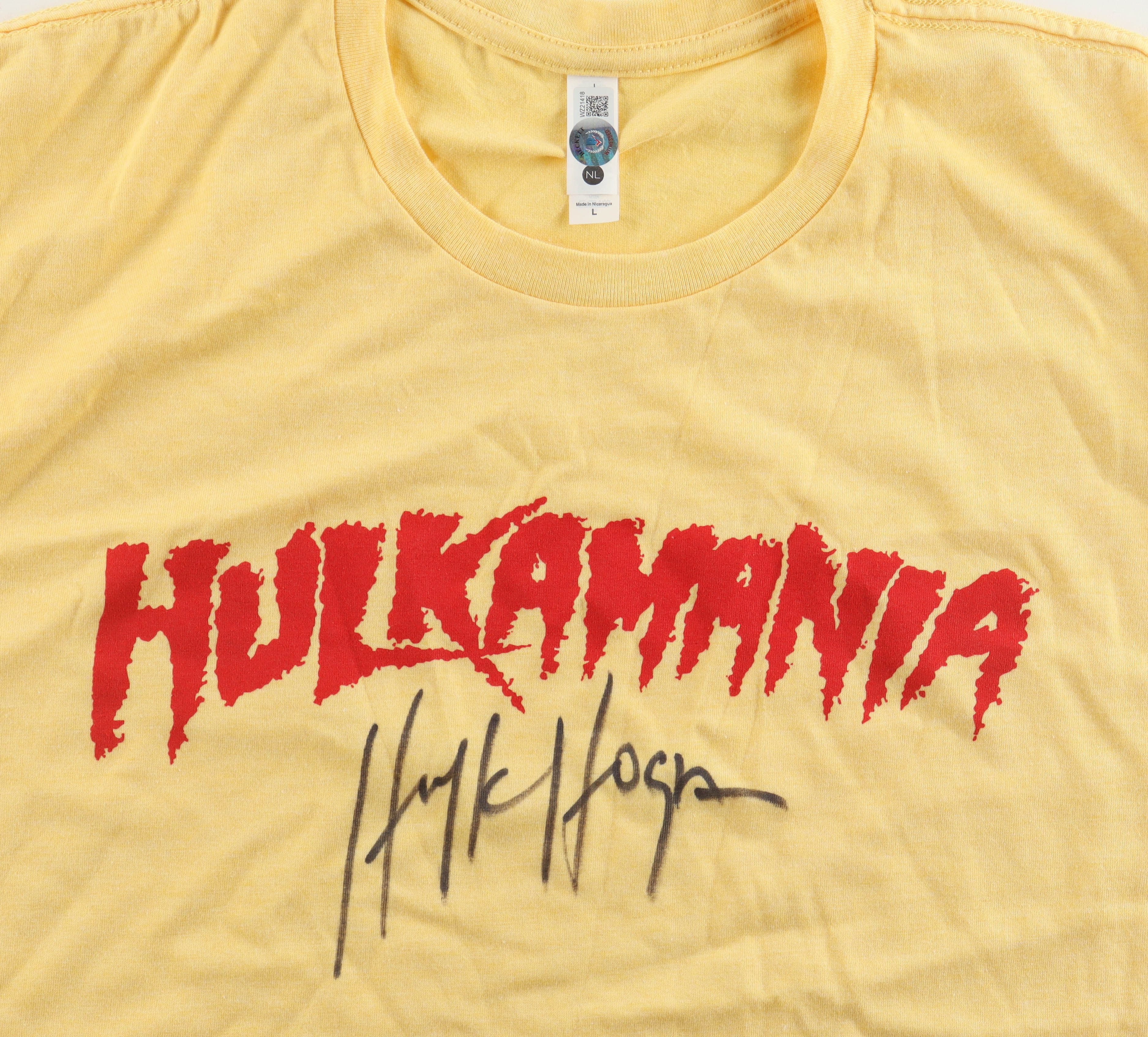 Hulk Hogan WWE Autographed Yellow Hulkamania T-Shirt