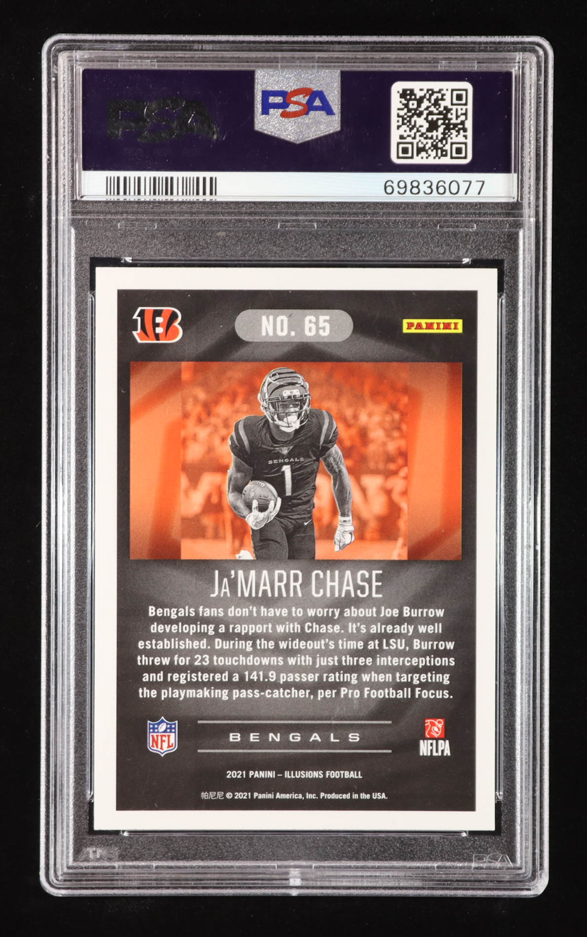 Ja'Marr Chase 2021 Panini Illusions Retail #65 RC (PSA 10) at PristineAuction.com Ja'Marr Chase 2021 Panini Illusions Retail #65 RC (PSA 10) at PristineAuction.com