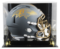 Zay Flowers Signed Ravens Full-Size Slate Alternate Speed Helmet with Display Case (Beckett) at PristineAuction.com
