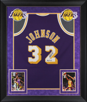 Magic Johnson Signed Lakers Custom Framed Mitchell & Ness Authentic Jersey Inscribed "HOF 02" (Beckett) at PristineAuction.com