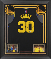Stephen Curry Signed Warriors Custom Framed Nike Jersey Inscribed "The Goat" (Beckett) at PristineAuction.com