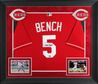 Johnny Bench Signed Reds Custom Framed Majestic Authentic Jersey (Fanatics) at PristineAuction.com