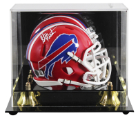 Steve Tasker Signed Bills Throwback Alternate Speed Mini Helmet with Display Case (Beckett) at PristineAuction.com