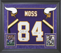 Randy Moss Signed Vikings Custom Framed Mitchell & Ness Jersey Inscribed "HOF 18" (Beckett) at PristineAuction.com