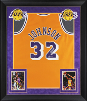 Magic Johnson Signed Lakers Custom Framed Mitchell & Ness Authentic Jersey Inscribed "HOF 02" (Beckett) at PristineAuction.com