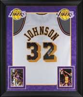 Magic Johnson Signed Lakers Custom Framed Mitchell & Ness Jersey (Beckett) at PristineAuction.com