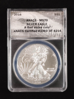 2016 American 1oz Fine Silver Eagle Coin, First Strike Certified (ANACS MS70) at PristineAuction.com