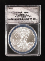 2016 American 1oz Fine Silver Eagle Coin, First Strike Certified (ANACS MS70) at PristineAuction.com