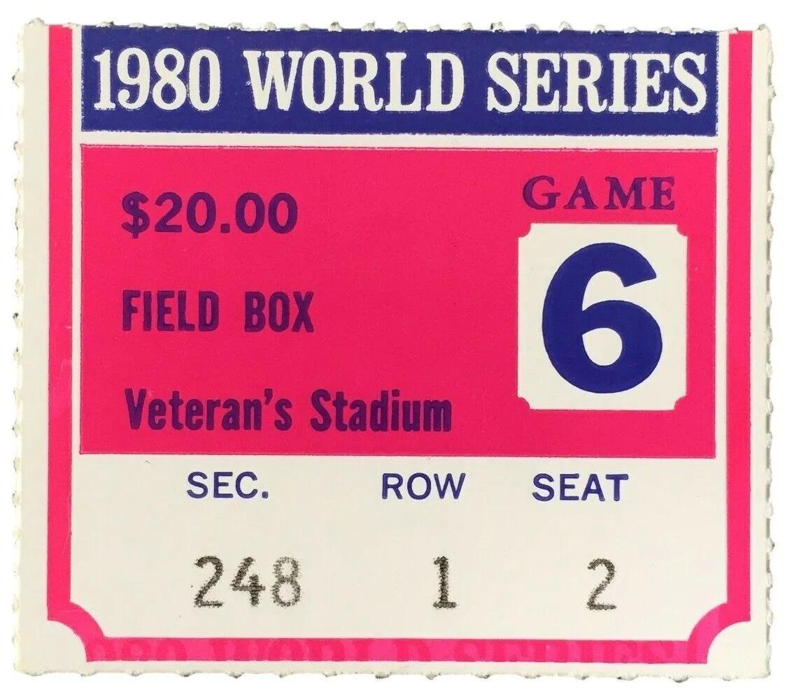Authentic Phillies vs Royals 10/21/1980 World Series Game 6 Ticket Stub at PristineAuction.com Authentic Phillies vs Royals 10/21/1980 World Series Game 6 Ticket Stub at PristineAuction.com