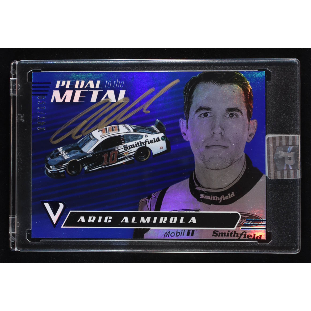 Aric Almirola Signed 2021 Panini Chronicles Victory Pedal to the Metal Blue #18 #/199 (PA) at PristineAuction.com