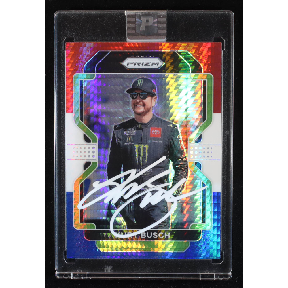Kurt Busch Signed 2022 Panini Prizm #44 Red, White & Blue Prizm (PA) at PristineAuction.com