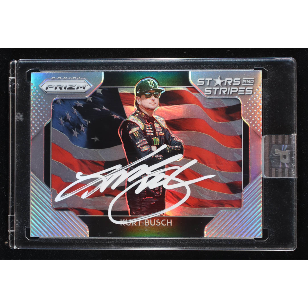 Kurt Busch Signed 2019 Panini Prizm #6 Stars And Stripes Silver Prizm (PA) at PristineAuction.com