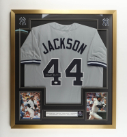 Reggie Jackson Signed Custom Framed Jersey Display with Stat Plaque & World Series Pin (JSA) at PristineAuction.com