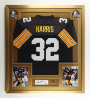 Franco Harris Signed Custom Framed Cut Display with Jersey & HOF Pin (PSA) at PristineAuction.com