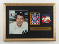 Joe Dimaggio Signed Yankees Custom Framed Art Print Display with (2) World Series Patches (PSA) at PristineAuction.com