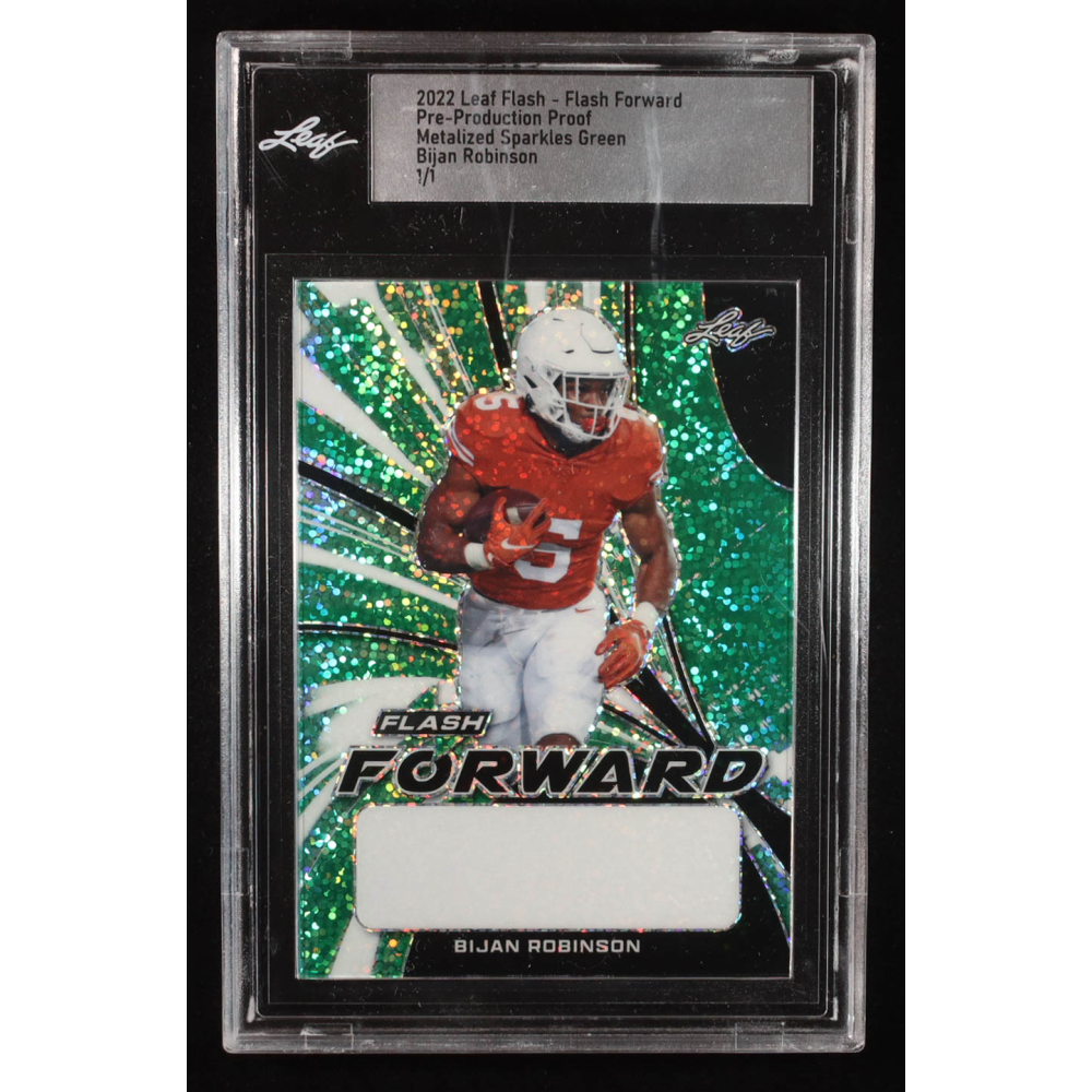 Bijan Robinson 2022 Leaf Flash Flash Forward Metalized Sparkles Green Pre-Production Proof #NNO #1/1 RC (Leaf) at PristineAuction.com