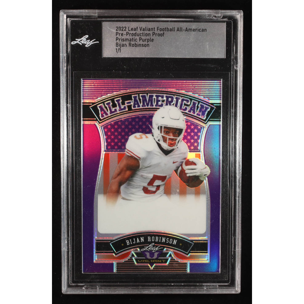 Bijan Robinson 2022 Leaf Valiant All-American Prismatic Purple Pre-Production Proof #NNO #1/1 RC (Leaf) at PristineAuction.com