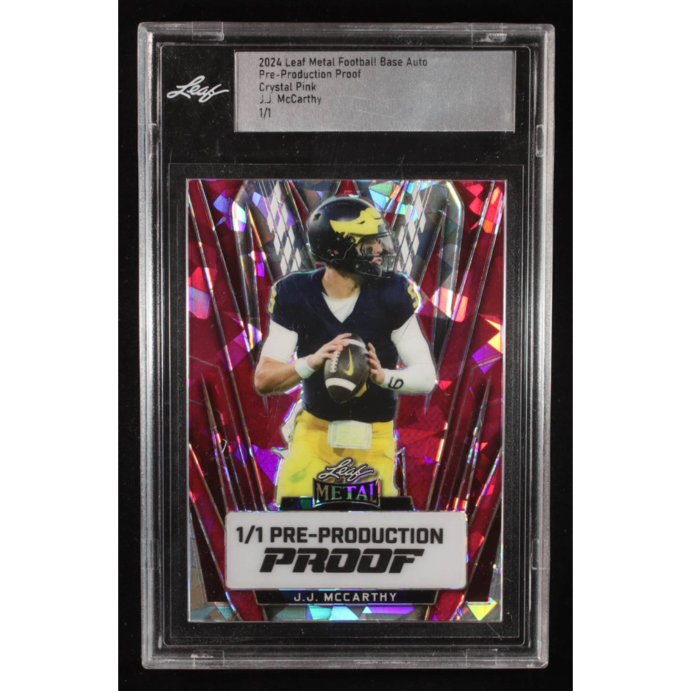 JJ McCarthy 2024 Leaf Metal Autograph Crystal Pink Pre-Production Proof #NNO #1/1 RC (Leaf) at PristineAuction.com