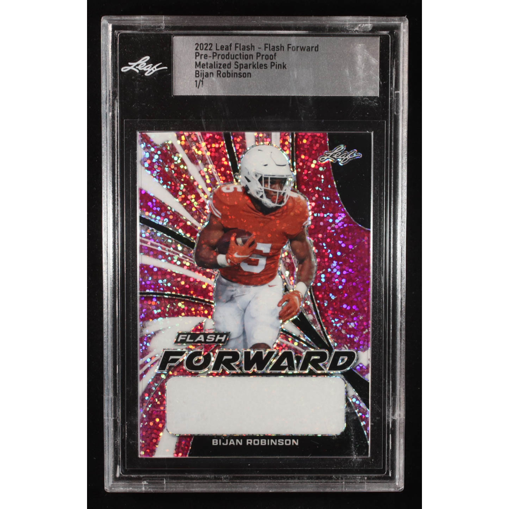 Bijan Robinson 2022 Leaf Flash Flash Forward Metalized Sparkles Pink Pre-Production Proof #NNO #1/1 RC (Leaf) at PristineAuction.com