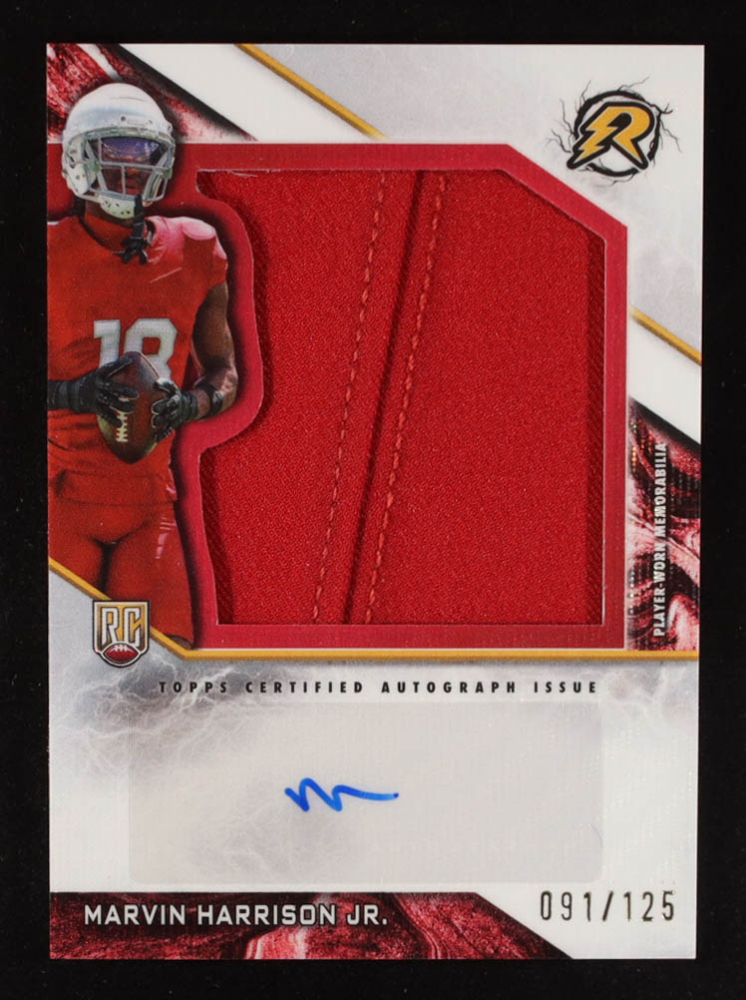 Marvin Harrison Jr. 2024 Topps Resurgence Resurgence Rookie Patch Autographs White Surge #RPAMH RC #91/125