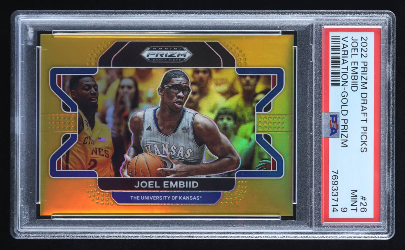 Joel Embiid 2022-23 Panini Prizm Draft Picks Variations Prizms Gold #26 #08/10 (PSA 9) at PristineAuction.com Joel Embiid 2022-23 Panini Prizm Draft Picks Variations Prizms Gold #26 #08/10 (PSA 9) at PristineAuction.com