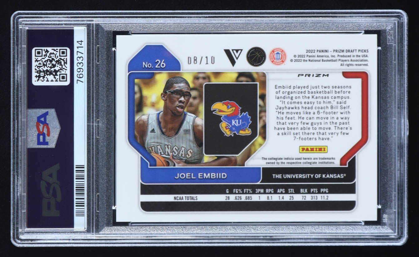 Joel Embiid 2022-23 Panini Prizm Draft Picks Variations Prizms Gold #26 #08/10 (PSA 9) at PristineAuction.com Joel Embiid 2022-23 Panini Prizm Draft Picks Variations Prizms Gold #26 #08/10 (PSA 9) at PristineAuction.com