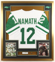 Joe Namath Signed Custom Framed Cut Display with Jersey & Jets Pin (PSA) at PristineAuction.com