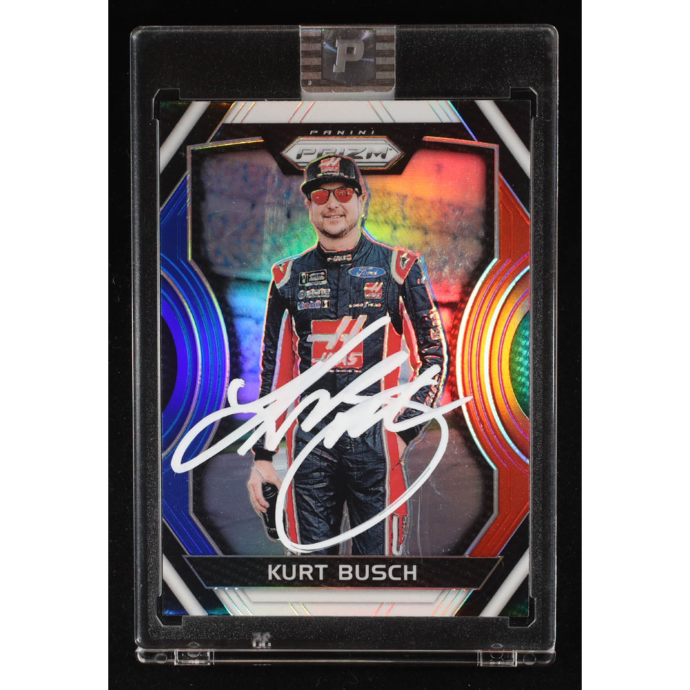 Kurt Busch Signed 2018 Panini Prizm Prizms Red White and Blue #9 (PA) at PristineAuction.com