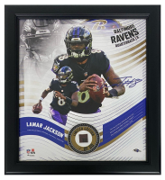 Lamar Jackson Ravens LE Custom Framed Display with Piece of Game-Used Football at PristineAuction.com