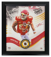 Travis Kelce Chiefs LE Custom Framed Display with Piece of Game-Used Football at PristineAuction.com