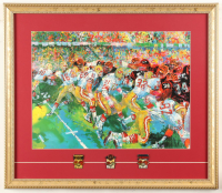 LeRoy Neiman "Joe Montana At The Super Bowl" Custom Framed Art Print Display with (3) Super Bowl Pins at PristineAuction.com