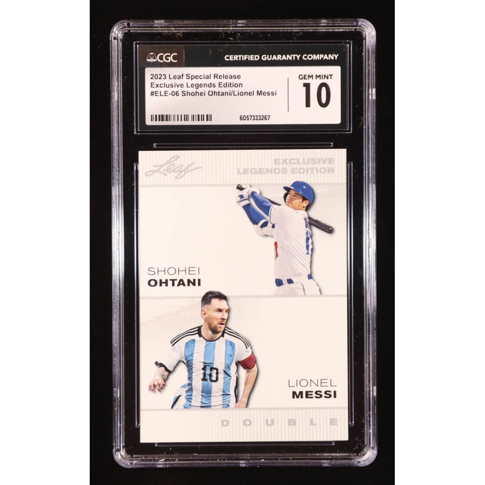 Shohei Ohtani / Lionel Messi 2023 Leaf Special Release Exclusive Legends Edition Dual #ELE06 (CGC 10) at PristineAuction.com