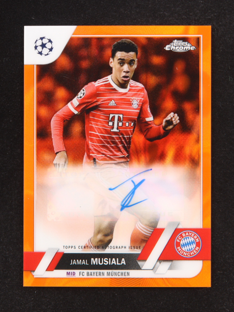 Jamal Musiala 2022-23 Topps Chrome UEFA Club Competitions Autographs Orange Lava Refractors #CAJM