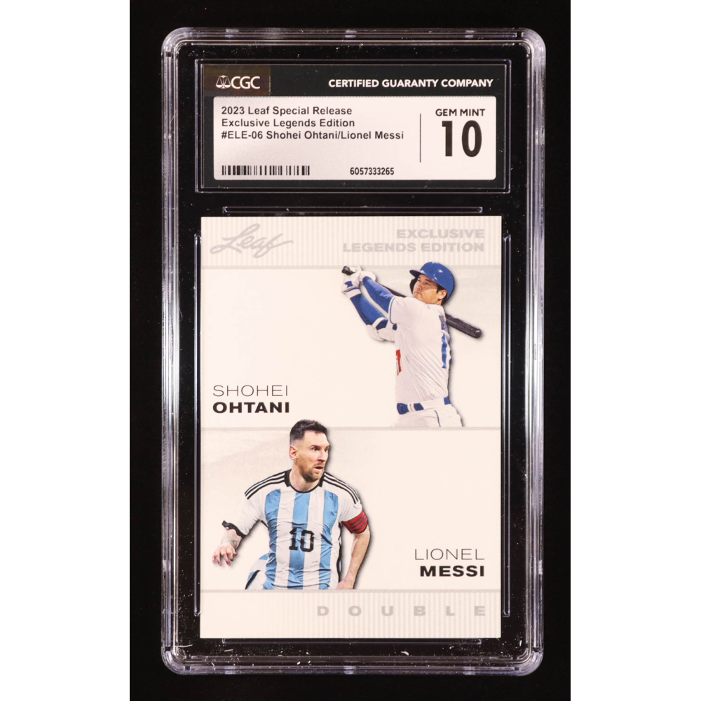 Shohei Ohtani / Lionel Messi 2023 Leaf Special Release Exclusive Legends Edition Dual #ELE06 (CGC 10) at PristineAuction.com