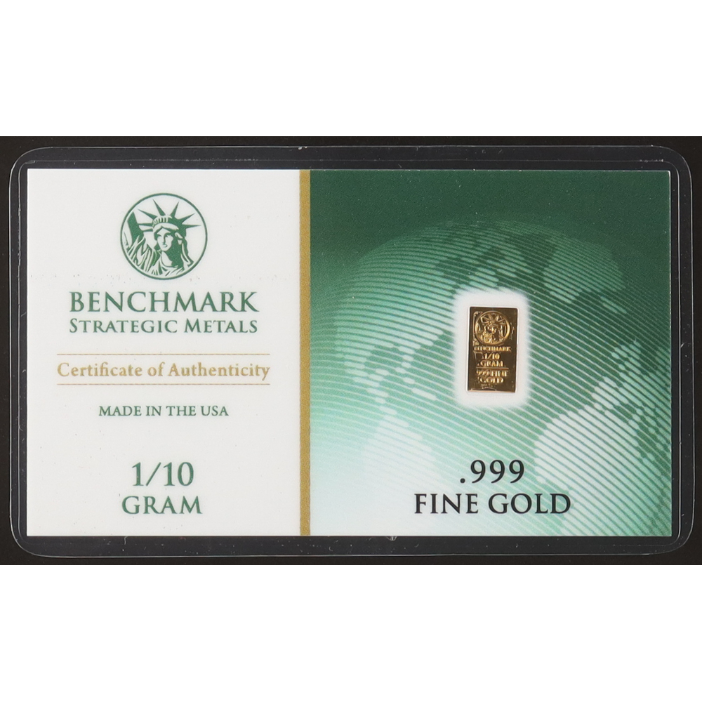Benchmark Strategic Metals 1/10 Gram .999 Fine Gold Bullion Bar at PristineAuction.com