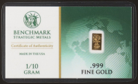 Benchmark Strategic Metals 1/10 Gram .999 Fine Gold Bullion Bar at PristineAuction.com