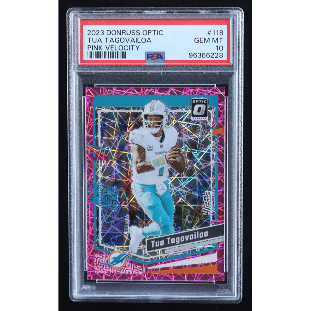 Tua Tagovailoa 2023 Donruss Optic Pink Velocity #118 #24/79 (PSA 10) at PristineAuction.com