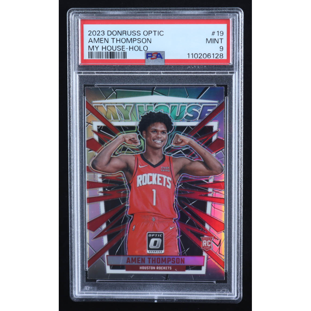 Amen Thompson 2023-24 Donruss Optic My House Holo #19 RC (PSA 9) at PristineAuction.com Amen Thompson 2023-24 Donruss Optic My House Holo #19 RC (PSA 9) at PristineAuction.com