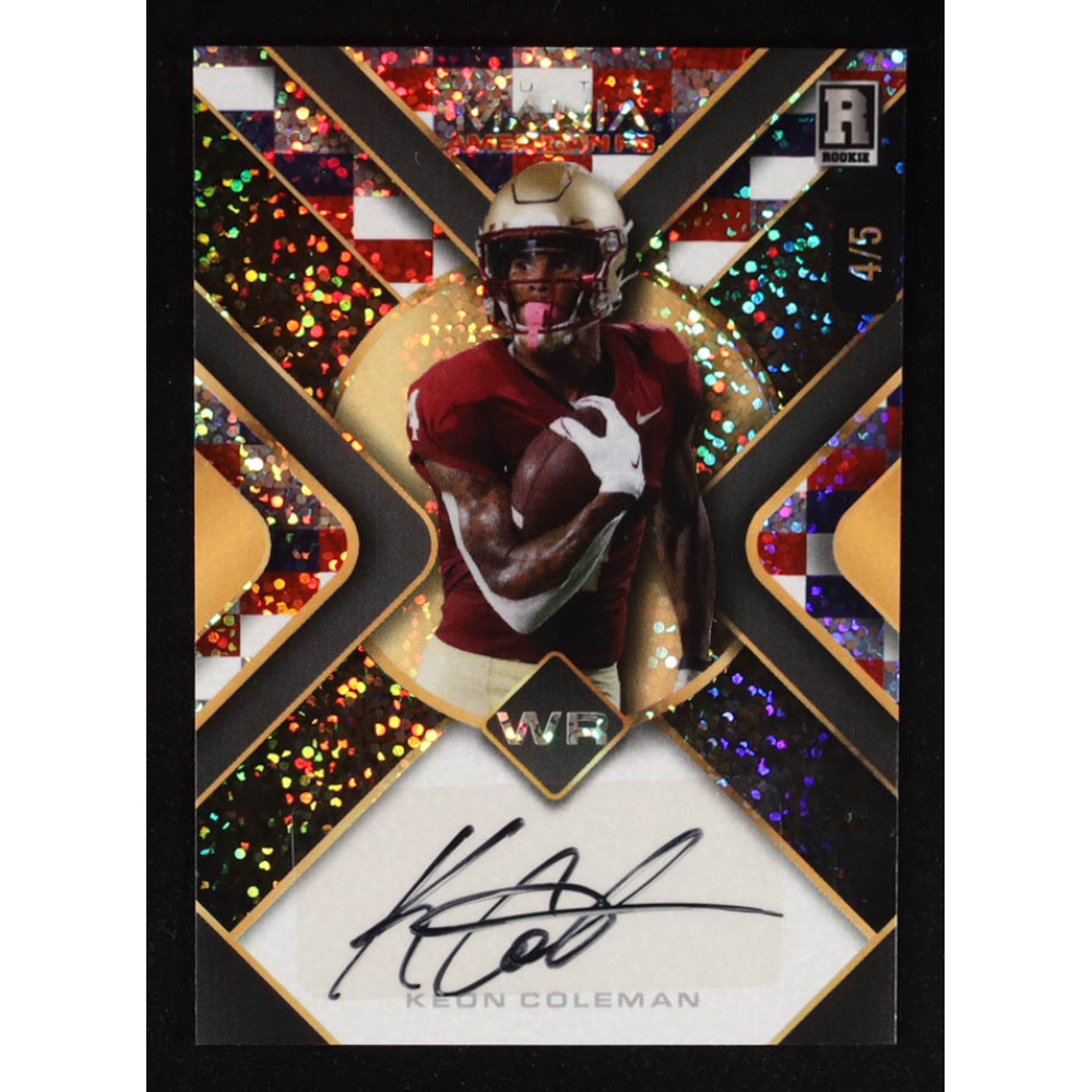 Keon Coleman 2024 Wild Card Auto Mania American Football Triangle Signatures Red White Blue Pattern Sparkle #AMATKC RC #4/5 at PristineAuction.com