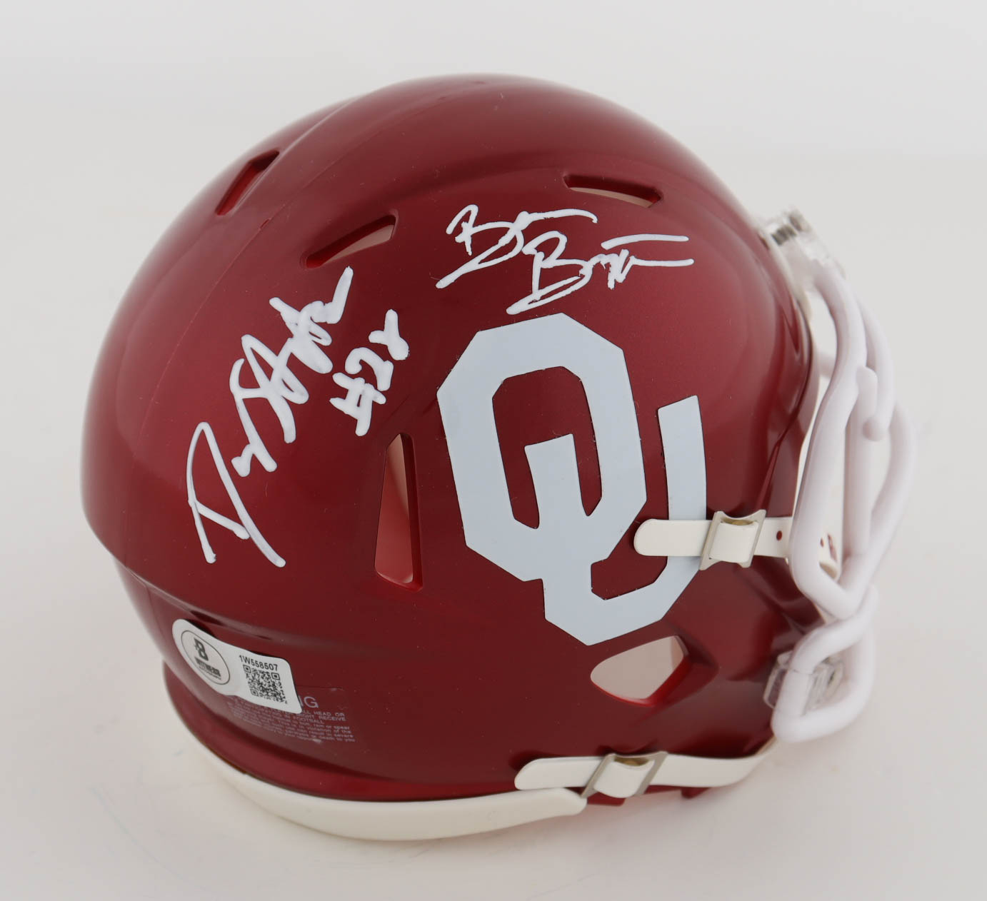 Danny Stutsman &Brian Bosworth Signed Oklahoma Sooners Speed Mini Helmet (Beckett) at PristineAuction.com Danny Stutsman &Brian Bosworth Signed Oklahoma Sooners Speed Mini Helmet (Beckett) at PristineAuction.com