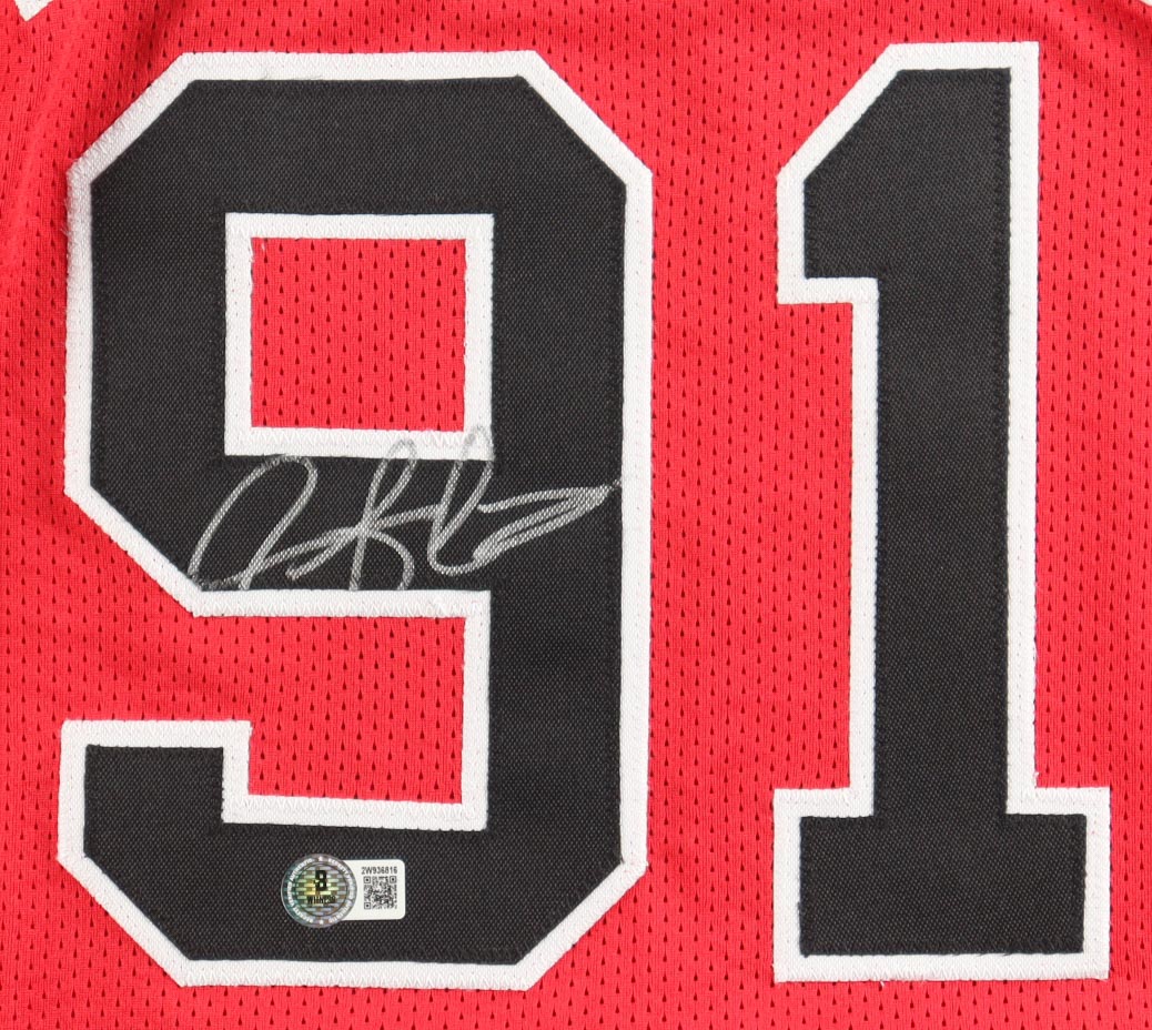 Dennis Rodman Signed Career Highlight Stat Jersey (Beckett) at PristineAuction.com Dennis Rodman Signed Career Highlight Stat Jersey (Beckett) at PristineAuction.com