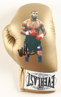 Mike Tyson Signed Gold Everlast Art Painted Boxing Glove with Display Case (Tyson) at PristineAuction.com