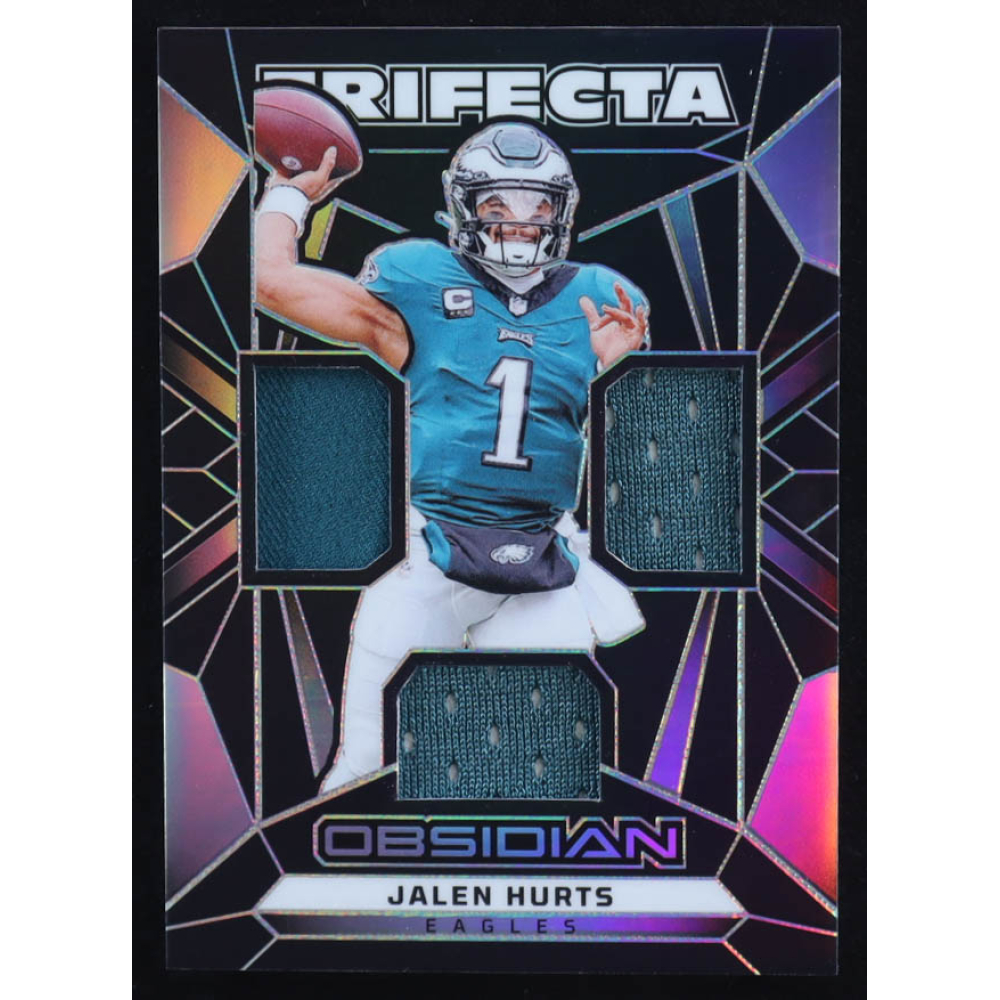 Jalen Hurts 2024 Panini Obsidian Trifecta Swatches #29 at PristineAuction.com